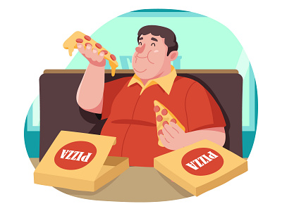 Man Eating Pizza Illustration