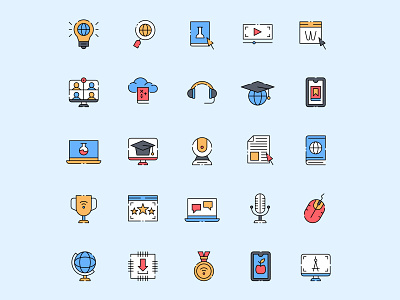 E leraning Icon Set ai ai design ai download ai vector e learning icon design icons download icons pack icons set illustration illustrator learning icon learning vector logo logo design symbol vector design vector download vector icon