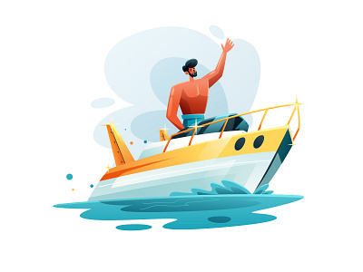 Man Sailing A Speed Boat Illustration