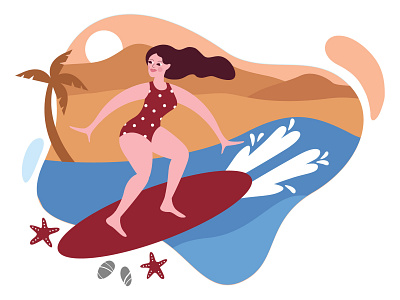 Girl surfing illustration cartoon cartooning character character design freebie illustration illustrator surfing surfing illustration vector vector design vector download vector illustration