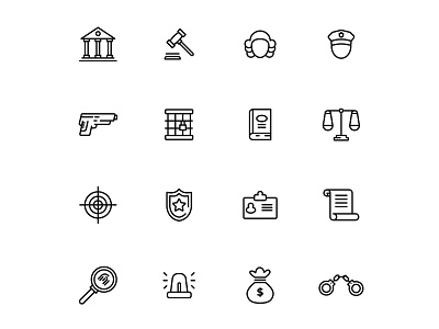 Crime Law Justice Icons ai ai design ai vector freebie icon design icons download icons pack icons set illustration illustrator justice law law icon law vector logo logo design symbol vector design vector download vector icon