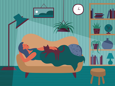 Resting with cat cartoon cartooning cat illustration character character design freebie illustration illustrator resting with cat vector vector design vector download vector illustration