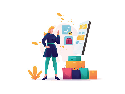 Shopping With Online Shop Illustration