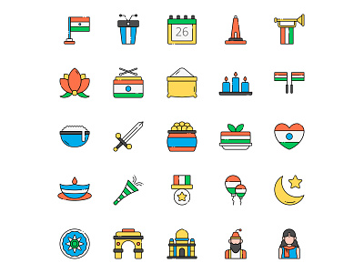 India Republic Day Icons Set