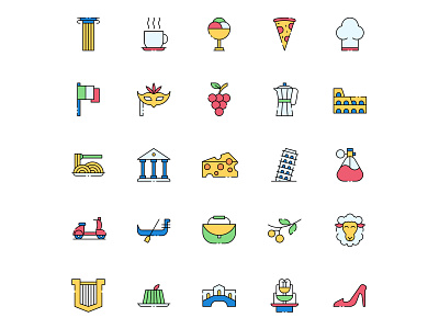 Italy Icons Set cartooning design free icon free vector freebie icons download icons set illustrator italian italy italy icon italy vector logo ui vector vector design vector download