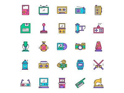 Retro Wave Icons Set design free icons free retro icon free vector freebie icons download icons set illustrator retro retro wave retro wave icons retro wave vector vector vector design vector download vector icons