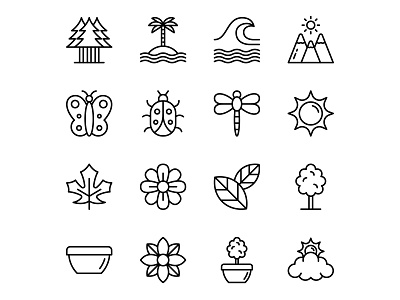 Nature Elements Icons All in One Icons Black Stock Vector