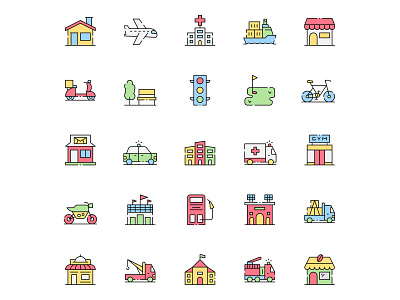Colored City Element Icons city city icon city vector design free download free icons free vectors freebie icon set icons download illustration illustrator vector vector design vector download vector icon