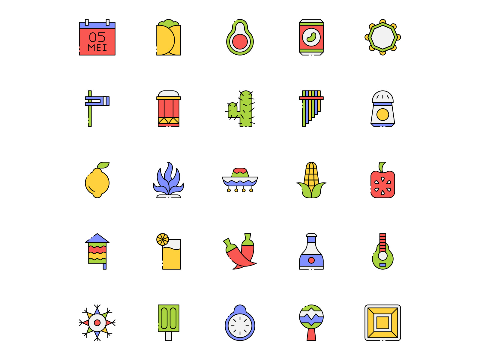 Colored Cinco De Mayo Icons by Unblast on Dribbble