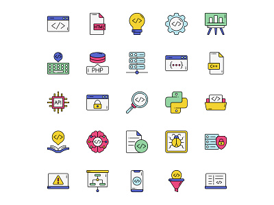 Colored Coding Icons Part 01 cartooning coding coding icon coding vector design free icon free vector freebie icon set icons download illustration illustrator vector vector design vector download