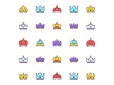 Colored Crown Icons crown crown icon design free download free vector freebie icon set icons download illustration illustrator vector vector design vector download vector icon