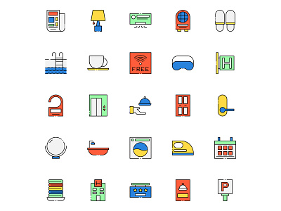 Colored Hotel Service Icons free icons free vector freebie hotel hotel icon hotel service hotel vector icon set icons download illustration illustrator vector vector design vector download vector icon