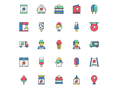 Colored Ice Cream Shop Icons