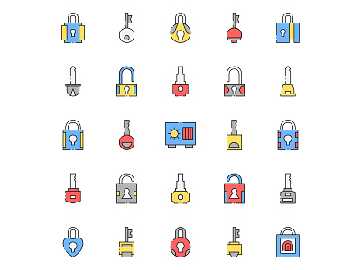 Colored Key and Lock Icons design free download free icons free vector freebie icon set icons download illustration illustrator key and lock key icon lock icon vector vector design vector download