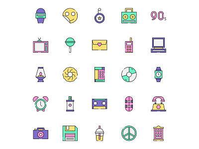 25 Nineties Vector Icons 90s free download free icons free vector freebie icon set icons download illustration illustrator nineties nineties icons nineties vector vector vector design vector download vector icon