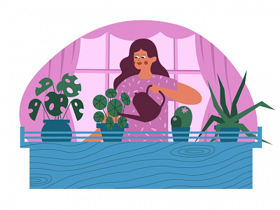 Watering the Plants Illustration