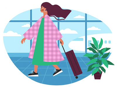 Girl at Airport Illustration airport firl travelling free download free illustration free vector freebie illustration suitcase travel travel illustration travelling