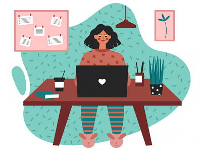 Girl Working From Home Illustration cartooning free free download freebie illustration illustrator vector vector design vector download vector illusration work work from home work illustration working