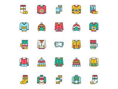 Colored Winter Clothes Icons