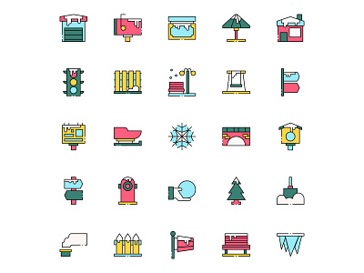 Colored Winter town Icons free download free icon freebie icon set icons download illustration illustrator vector vector design vector download vector icon winter winter icons winter town winter vector