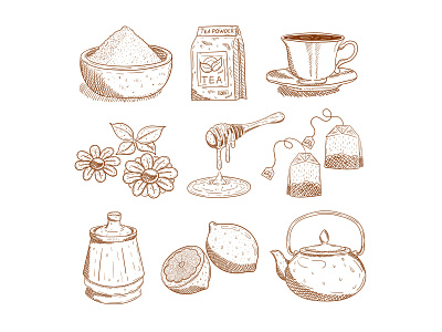 Tea Elements Sketch Set free download free illustration free vector freebie illustration illustrator tea tea drawing tea illustration tea vector vector vector design vector download