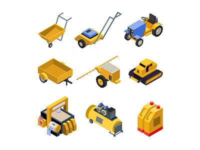 Farm Machinery Isometric Icons app design cartooning design farm farm machinery free download free icons free vector freebie graphic design illustration illustrator isometric icons machine vector vector design vector download web design