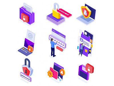 Cyber Security Isometric Icons cartooning cyber security design free download free icons freebie icon set icons download illustration illustrator isometric icons vector vector design vector download