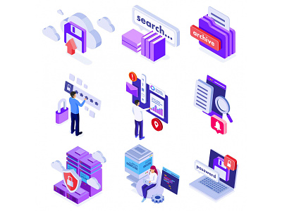 Datacenter Isometric Icons data data icons datacenter design free download free icons freebie icon design icon set illustration illustrator isometric icon vector vector design vector download vector icon