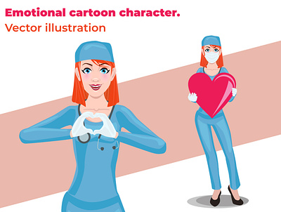 Cute doctor gives love character emotion emotions girl heart illustration love nurse people vector woman