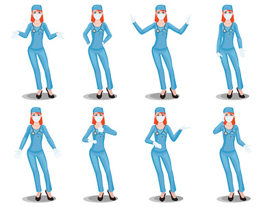 Different poses of hands, character doctor. character doctor girl illustration nurse people poses woman