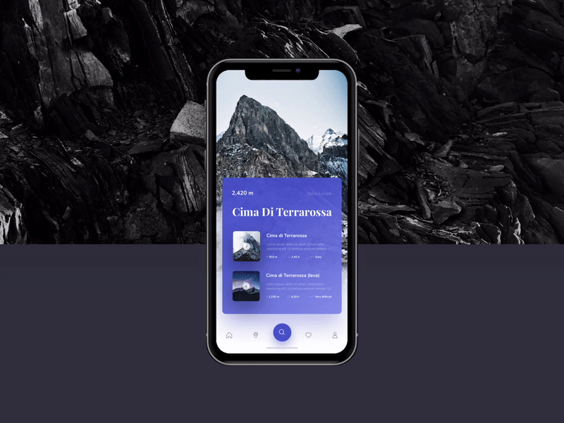 Animated Hiking Mobile App UI concept