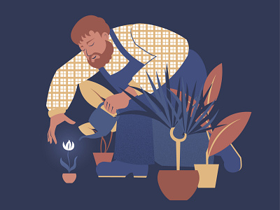 Happy gardener vector illustration.
