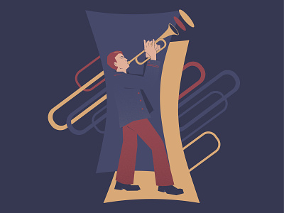 Trumpet player art character concept concert design expressive flat design flat illustration illustration instrument jazz male music musical musical instrument musician performance player trumpet vector