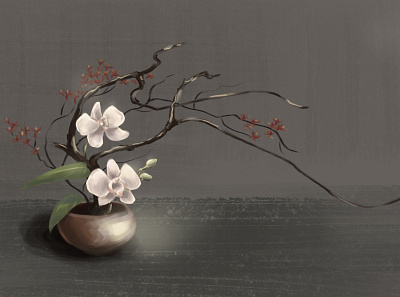 Digital ikebana art flower flower illustration ikebana illustration orchid oriental photoshop sketch study
