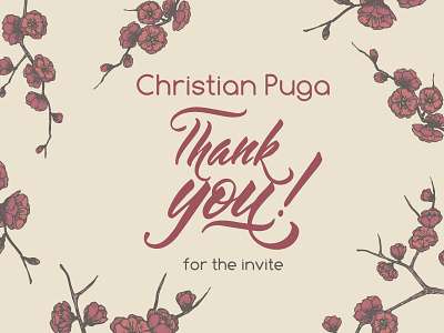 Thank You Dribbble calligraphy card debut design floral flower note oriental sakura sketch thank you welcome