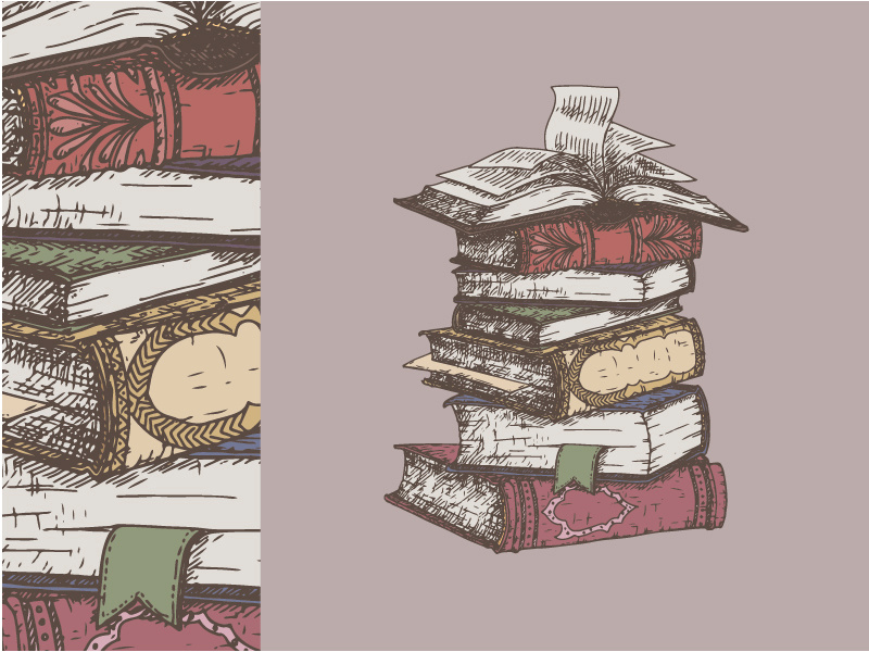 Vintage book stack hand drawn vector sketch by Maryna 