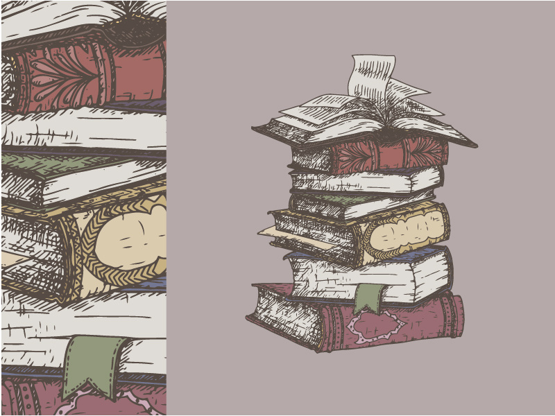 Vintage book stack hand drawn vector sketch by Maryna Sokolyan on Dribbble