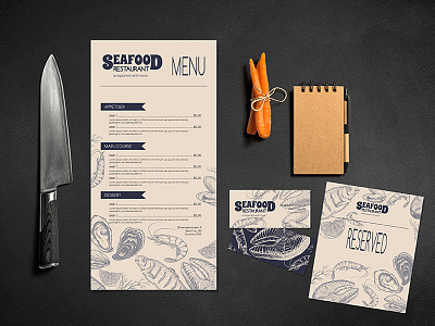 Seafood restaurant menu design card drawing fish food food design hand drawn illustration menu restaurant seafood sketch