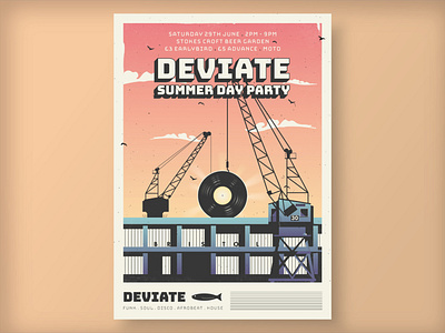 Deviate Summer Party ai branding bristol crane event flyer gig illustration illustrator music poster record sky vector vinyl