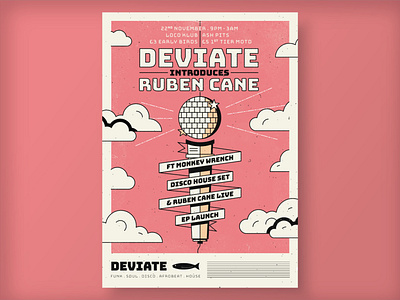 Deviate Introduces Ruben Cane advert bold colour event gig illustration marketing merch microphone music outline poster red vector