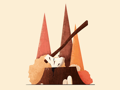 And my axe. art autumn axe boulder brown illustration illustrator nature orange photoshop stone stump trees vector weapon woodland