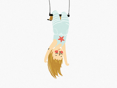 Upside down girl doodle flat girl illustration swimming upside down vector