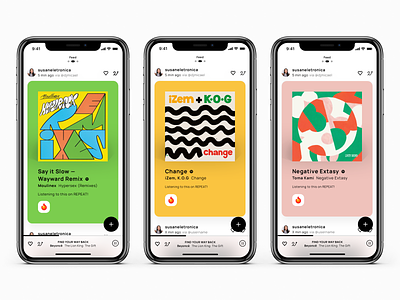 Sharing music experience app audio clean colors covers design ios iphone listen mobile music music player network play share social song titles ui ux