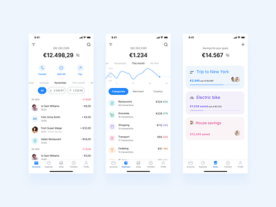 Banking accounts app banking banking app categories expenses goals money money transfer spaces transfer ui uiux ux
