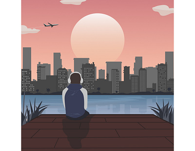 "A Lonely boy and his MUSIC" adobe illustrator art artist artwork beach bhfyp buildings character design creative digital illustration doodle drawings figma graphic design illustration illustrator lonely music scenery sketch