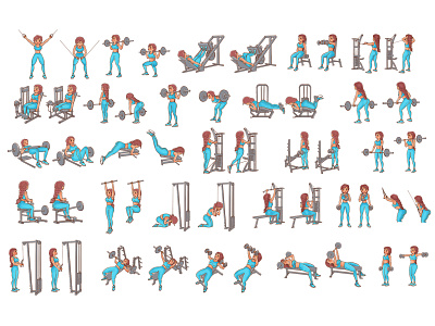 Girl showing sports exercises character design exercises fitness girl sport sportillustration