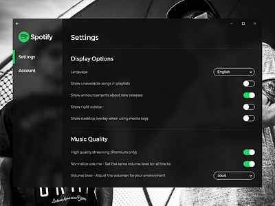 Spotify Settings Concept | Daily UI Challenge #007 app challenge concept dailyui design spotify ui ux