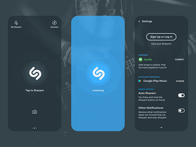 Shazam inDARK adobe app black concept dark design madewithadobexd mobile mode shazam ui xd