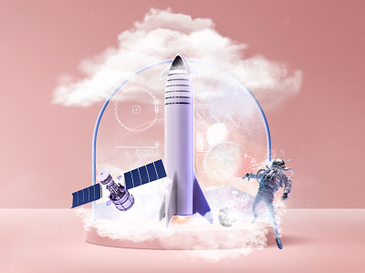 Space Launch - Experiment austronaut collage colorful experiment explore mockup photoshop photoshop art pink space spaceship spacex starship wallpaper