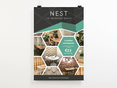 Nest Co-working Flyer bird branding business coworking flyer mockup nest office paper polygon print space